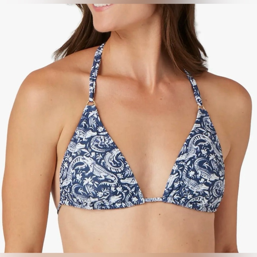 Fair Harbor Navy White Crocodile Triangle Tie String Bikini Top Size Small NWT - Picture 2 of 6